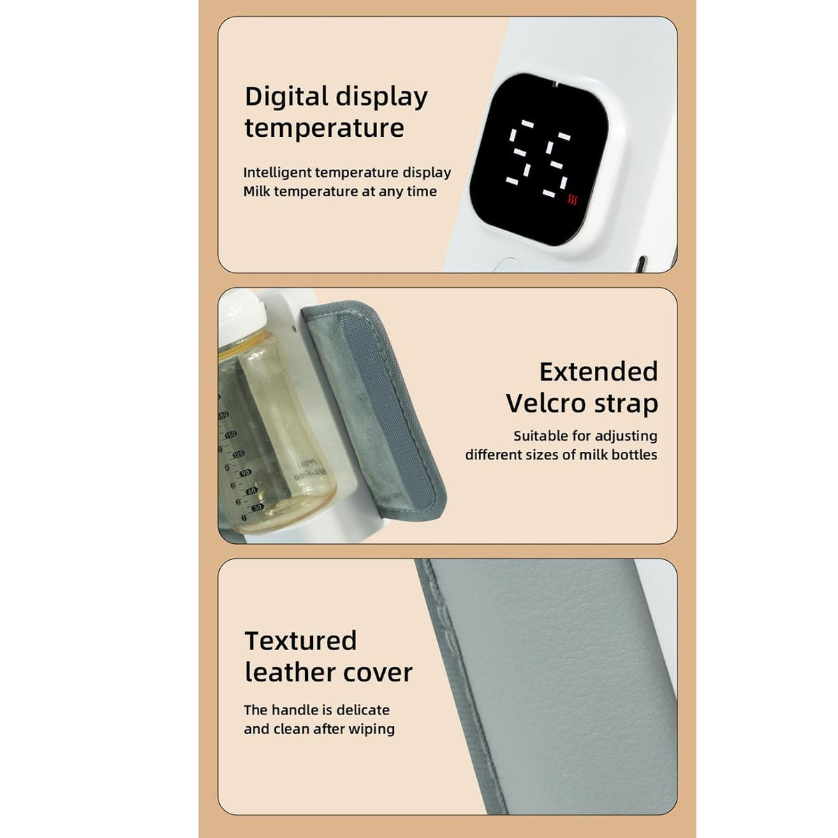 Portable Milk Warmer, Plastic Baby Bottle Heater Bag with 2000mAh Rechargeable Battery, USB Charging, Built in Heating for Travel Feeding, Baby Care and On the Go Use