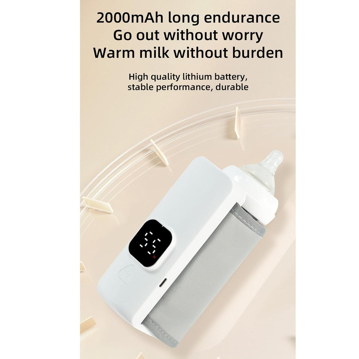 Portable Milk Warmer, Plastic Baby Bottle Heater Bag with 2000mAh Rechargeable Battery, USB Charging, Built in Heating for Travel Feeding, Baby Care and On the Go Use