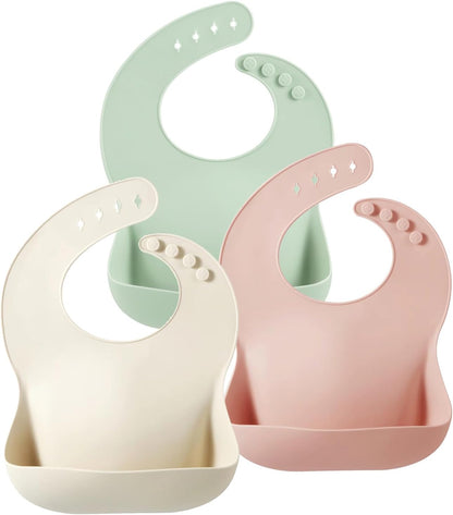 Set of 3 Silicone Baby Bibs & 6 Pack Silicone Baby Spoons
