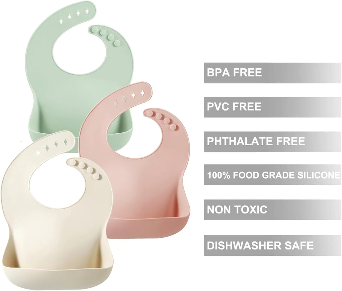 Set of 3 Silicone Baby Bibs & 6 Pack Silicone Baby Spoons