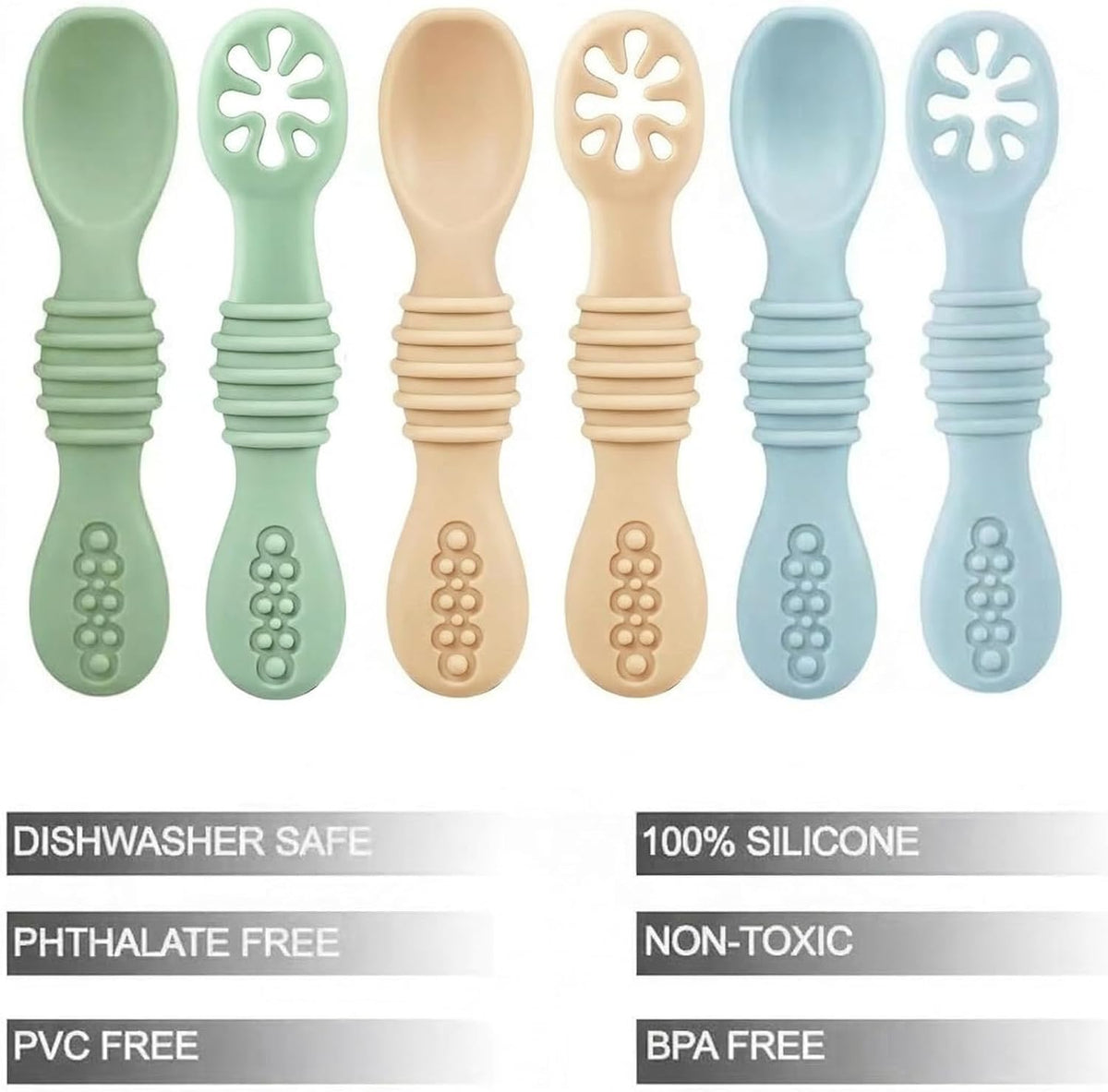 Set of 3 Silicone Baby Bibs & 6 Pack Silicone Baby Spoons