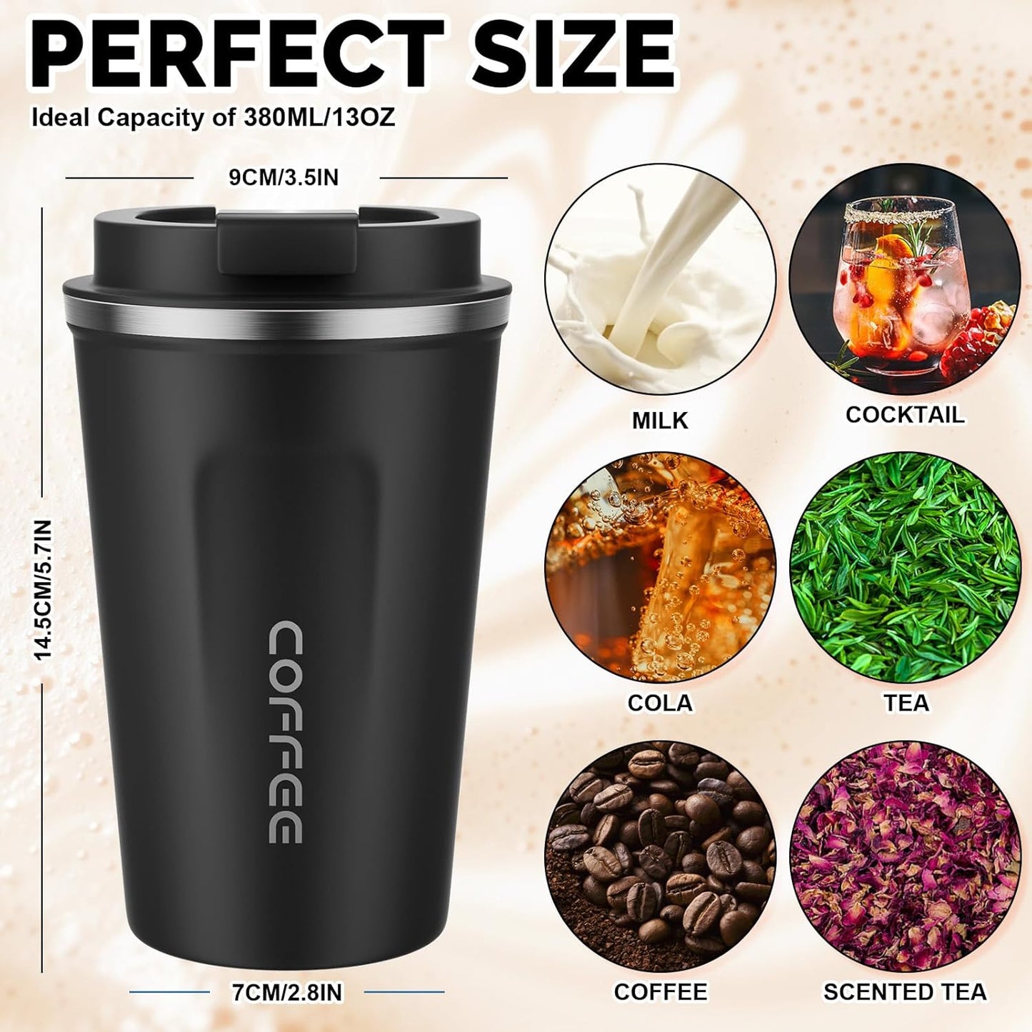 17oz Travel Coffee Mug, Insulated Coffee Cup with Leakproof Lid | 6-Hour Heat Retention, 360°Leak proof, Vacuum Stainless Steel Double Walled, BPA-free, Reusable And To Go Coffee Mug