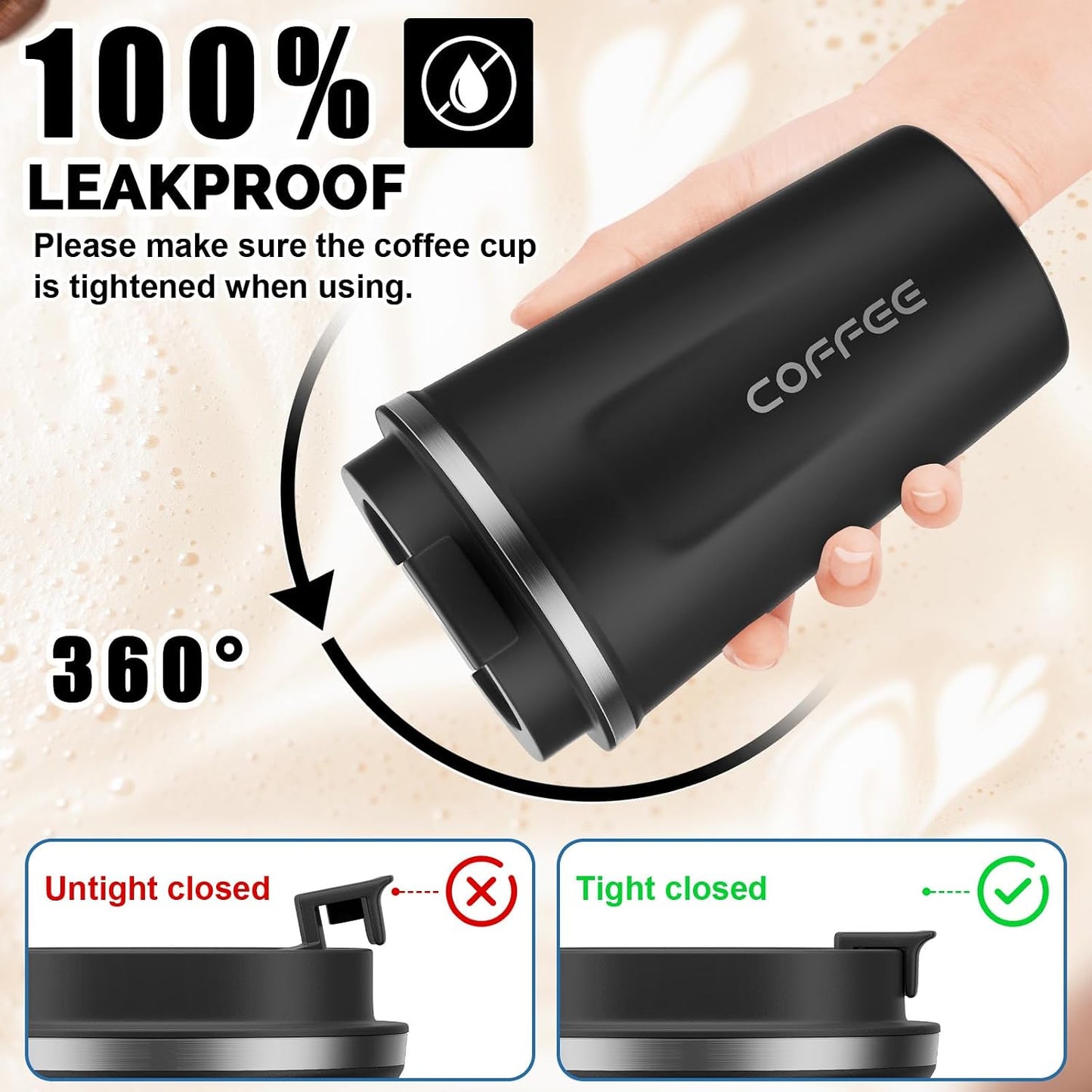 17oz Travel Coffee Mug, Insulated Coffee Cup with Leakproof Lid | 6-Hour Heat Retention, 360°Leak proof, Vacuum Stainless Steel Double Walled, BPA-free, Reusable And To Go Coffee Mug