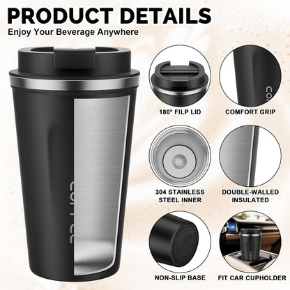 17oz Travel Coffee Mug, Insulated Coffee Cup with Leakproof Lid | 6-Hour Heat Retention, 360°Leak proof, Vacuum Stainless Steel Double Walled, BPA-free, Reusable And To Go Coffee Mug