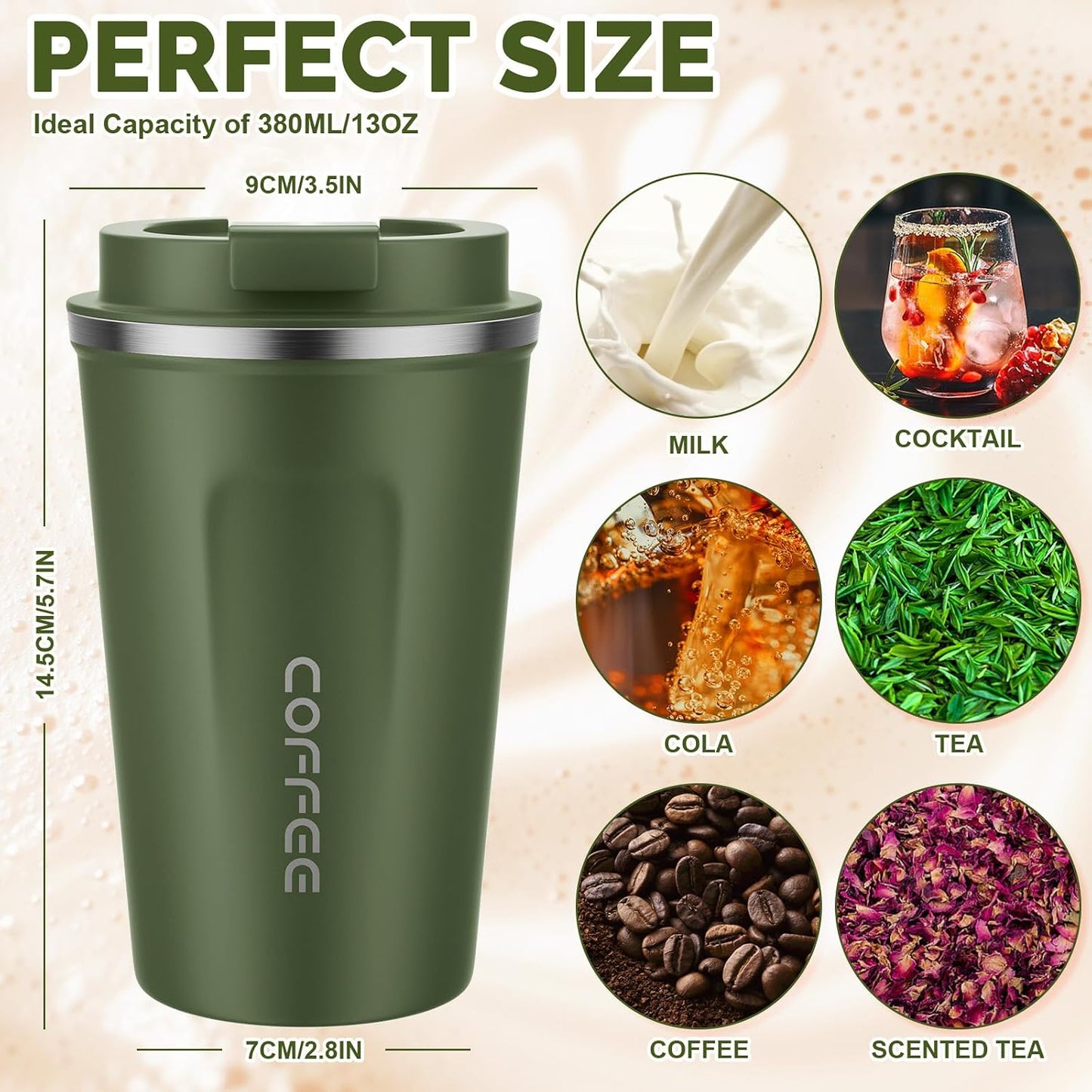 17oz Travel Coffee Mug, Insulated Coffee Cup with Leakproof Lid | 6-Hour Heat Retention, 360°Leak proof, Vacuum Stainless Steel Double Walled, BPA-free, Reusable And To Go Coffee Mug