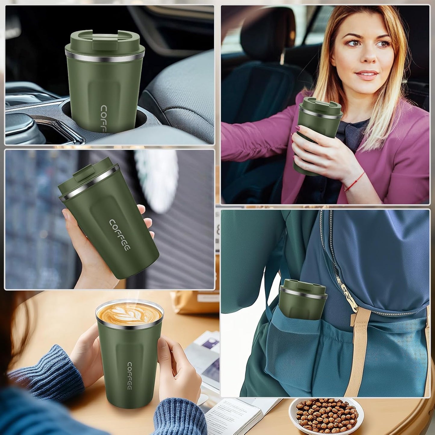 17oz Travel Coffee Mug, Insulated Coffee Cup with Leakproof Lid | 6-Hour Heat Retention, 360°Leak proof, Vacuum Stainless Steel Double Walled, BPA-free, Reusable And To Go Coffee Mug