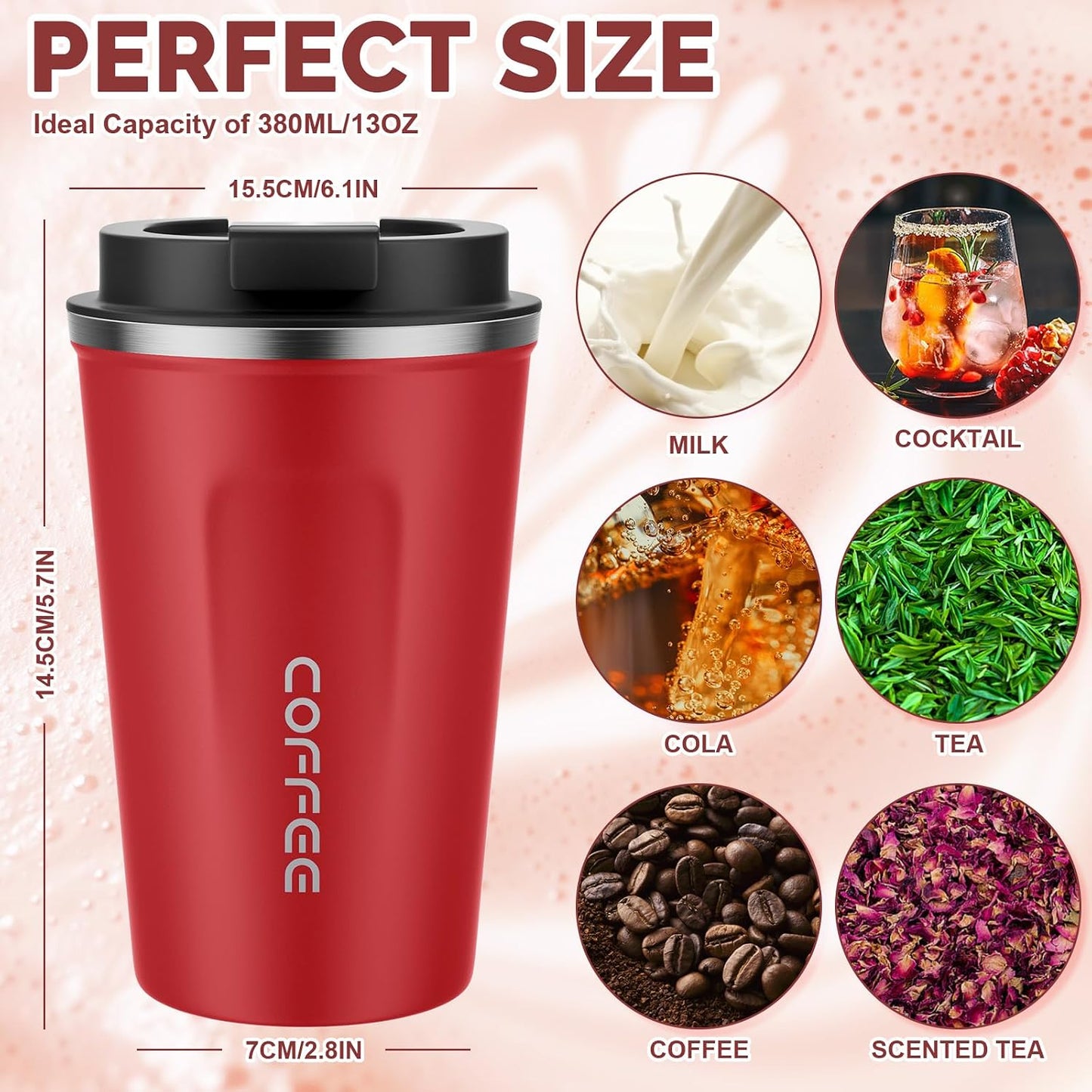 17oz Travel Coffee Mug, Insulated Coffee Cup with Leakproof Lid | 6-Hour Heat Retention, 360°Leak proof, Vacuum Stainless Steel Double Walled, BPA-free, Reusable And To Go Coffee Mug