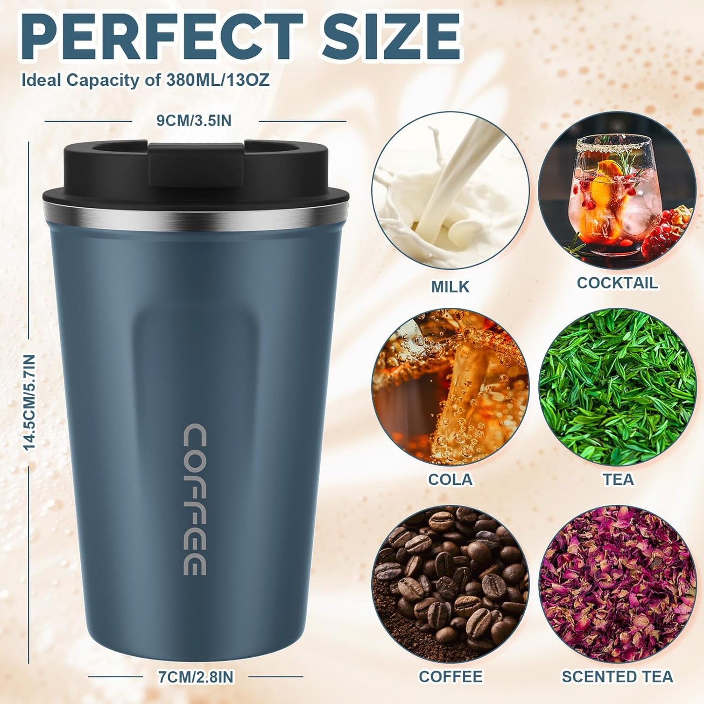 17oz Travel Coffee Mug, Insulated Coffee Cup with Leakproof Lid | 6-Hour Heat Retention, 360°Leak proof, Vacuum Stainless Steel Double Walled, BPA-free, Reusable And To Go Coffee Mug