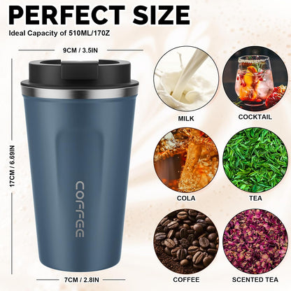 17oz Travel Coffee Mug, Insulated Coffee Cup with Leakproof Lid | 6-Hour Heat Retention, 360°Leak proof, Vacuum Stainless Steel Double Walled, BPA-free, Reusable And To Go Coffee Mug