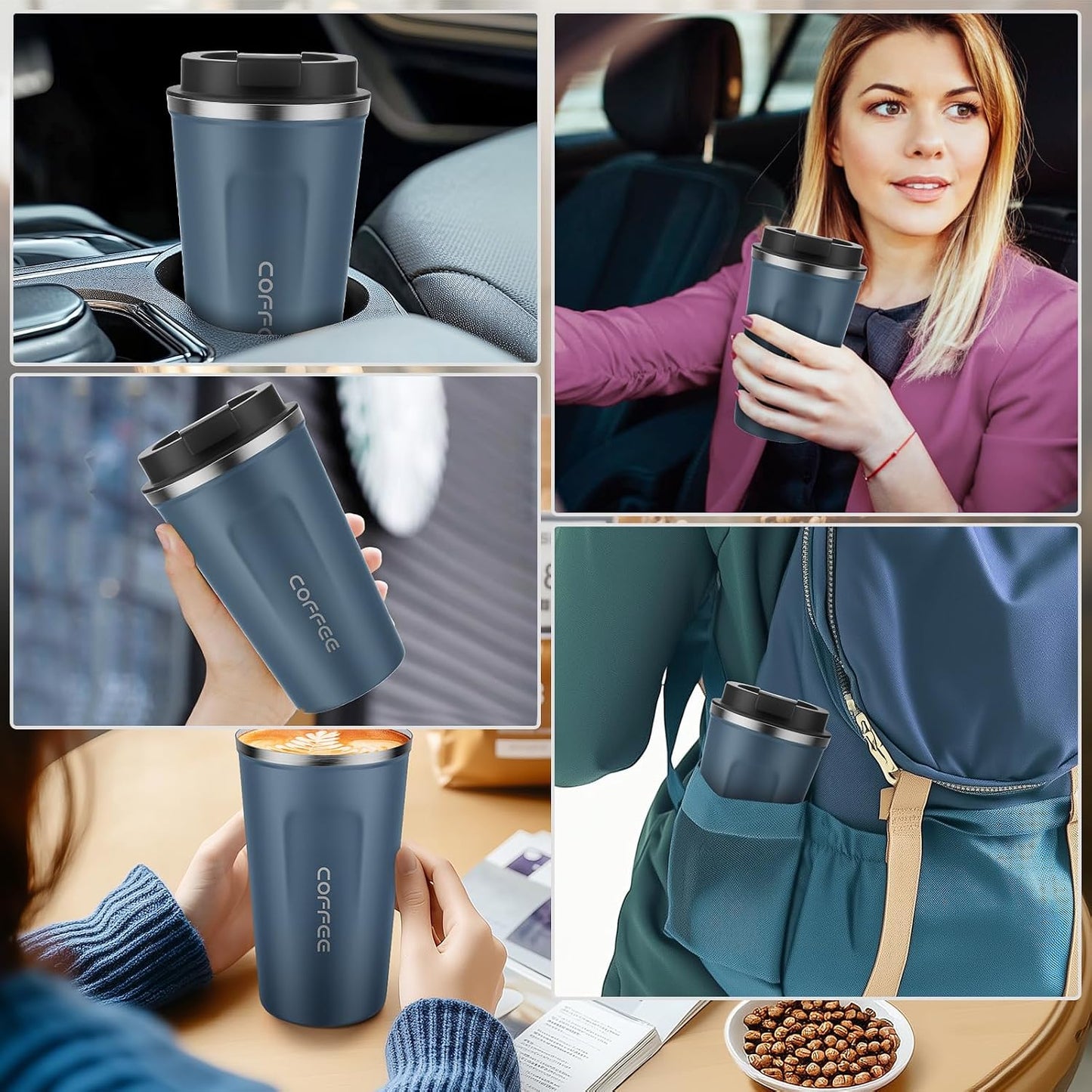 17oz Travel Coffee Mug, Insulated Coffee Cup with Leakproof Lid | 6-Hour Heat Retention, 360°Leak proof, Vacuum Stainless Steel Double Walled, BPA-free, Reusable And To Go Coffee Mug