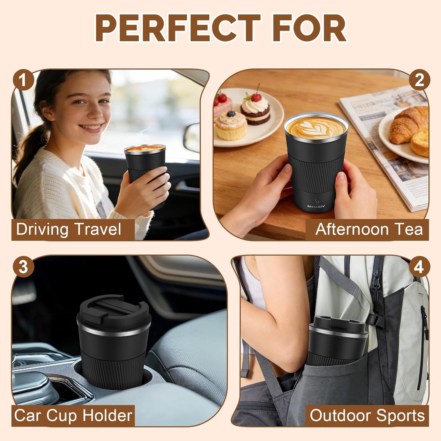 17oz Travel Coffee Mug, Insulated Coffee Cup with Leakproof Lid | 6-Hour Heat Retention, 360°Leak proof, Vacuum Stainless Steel Double Walled, BPA-free, Reusable And To Go Coffee Mug