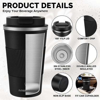 17oz Travel Coffee Mug, Insulated Coffee Cup with Leakproof Lid | 6-Hour Heat Retention, 360°Leak proof, Vacuum Stainless Steel Double Walled, BPA-free, Reusable And To Go Coffee Mug