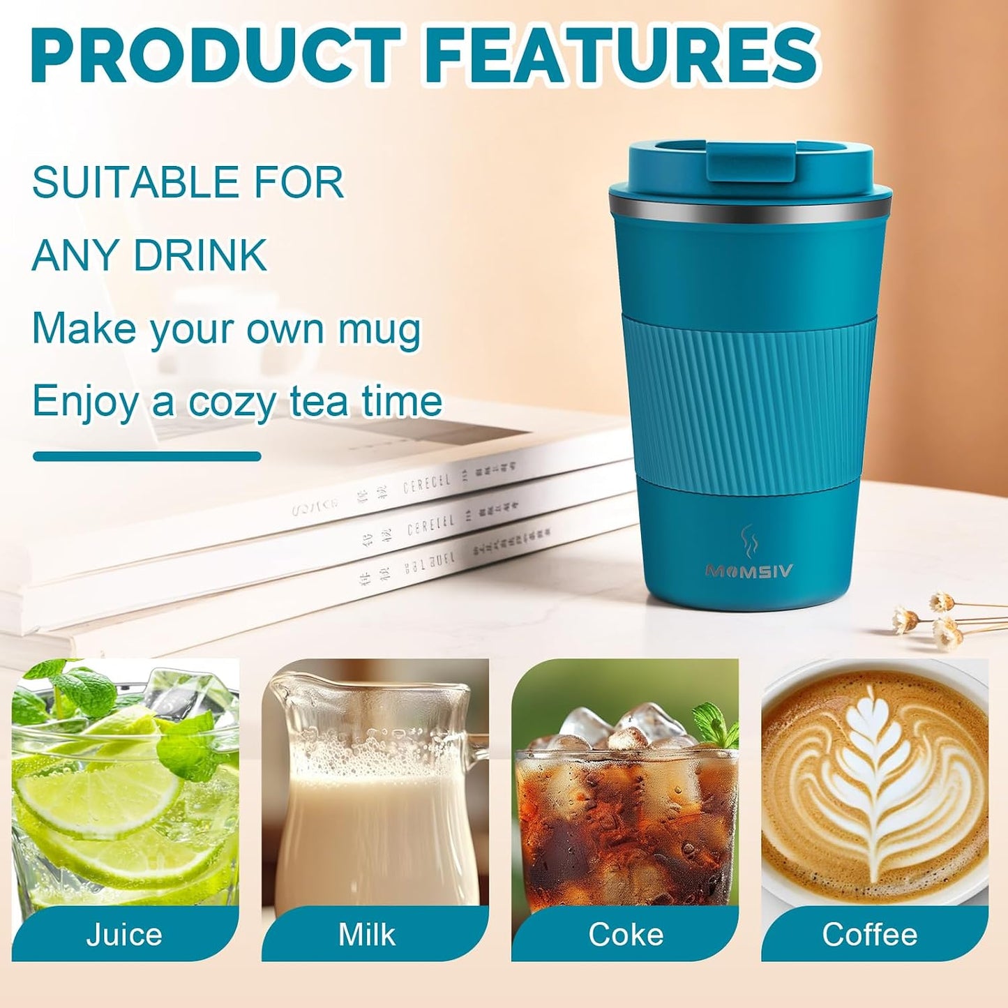 17oz Travel Coffee Mug, Insulated Coffee Cup with Leakproof Lid | 6-Hour Heat Retention, 360°Leak proof, Vacuum Stainless Steel Double Walled, BPA-free, Reusable And To Go Coffee Mug