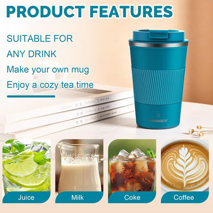 17oz Travel Coffee Mug, Insulated Coffee Cup with Leakproof Lid | 6-Hour Heat Retention, 360°Leak proof, Vacuum Stainless Steel Double Walled, BPA-free, Reusable And To Go Coffee Mug