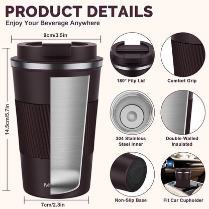 17oz Travel Coffee Mug, Insulated Coffee Cup with Leakproof Lid | 6-Hour Heat Retention, 360°Leak proof, Vacuum Stainless Steel Double Walled, BPA-free, Reusable And To Go Coffee Mug