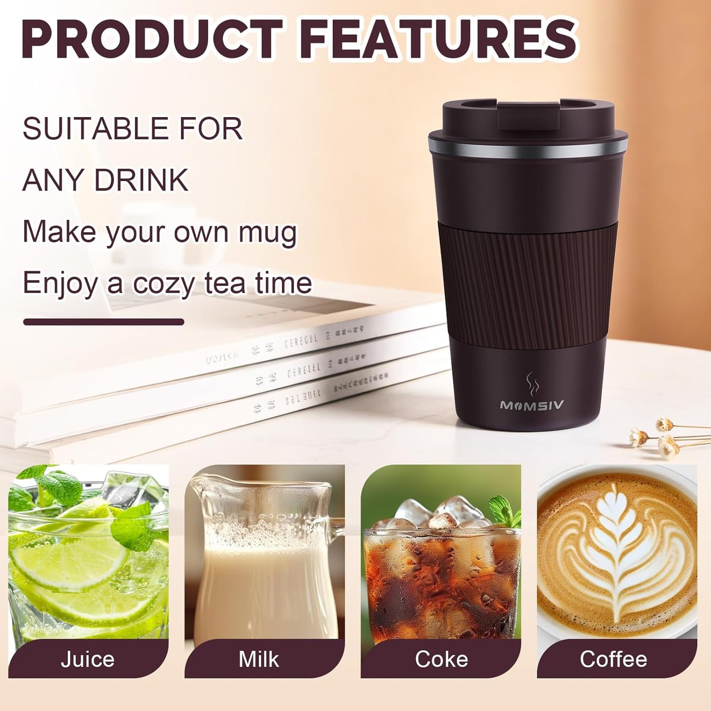 17oz Travel Coffee Mug, Insulated Coffee Cup with Leakproof Lid | 6-Hour Heat Retention, 360°Leak proof, Vacuum Stainless Steel Double Walled, BPA-free, Reusable And To Go Coffee Mug