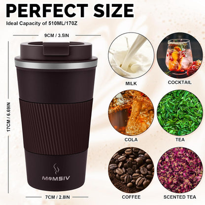 17oz Travel Coffee Mug, Insulated Coffee Cup with Leakproof Lid | 6-Hour Heat Retention, 360°Leak proof, Vacuum Stainless Steel Double Walled, BPA-free, Reusable And To Go Coffee Mug