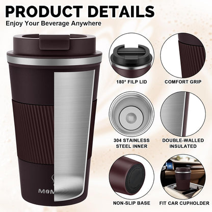 17oz Travel Coffee Mug, Insulated Coffee Cup with Leakproof Lid | 6-Hour Heat Retention, 360°Leak proof, Vacuum Stainless Steel Double Walled, BPA-free, Reusable And To Go Coffee Mug
