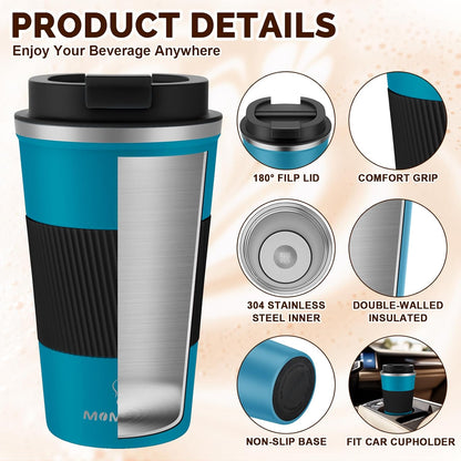 17oz Travel Coffee Mug, Insulated Coffee Cup with Leakproof Lid | 6-Hour Heat Retention, 360°Leak proof, Vacuum Stainless Steel Double Walled, BPA-free, Reusable And To Go Coffee Mug