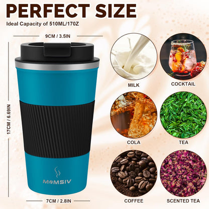 17oz Travel Coffee Mug, Insulated Coffee Cup with Leakproof Lid | 6-Hour Heat Retention, 360°Leak proof, Vacuum Stainless Steel Double Walled, BPA-free, Reusable And To Go Coffee Mug