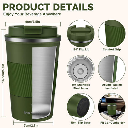 17oz Travel Coffee Mug, Insulated Coffee Cup with Leakproof Lid | 6-Hour Heat Retention, 360°Leak proof, Vacuum Stainless Steel Double Walled, BPA-free, Reusable And To Go Coffee Mug
