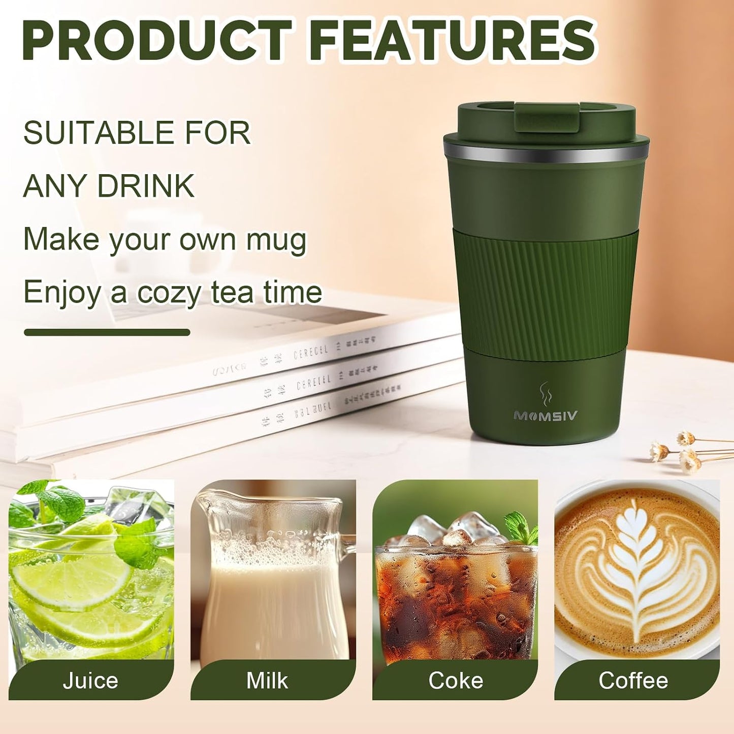 17oz Travel Coffee Mug, Insulated Coffee Cup with Leakproof Lid | 6-Hour Heat Retention, 360°Leak proof, Vacuum Stainless Steel Double Walled, BPA-free, Reusable And To Go Coffee Mug