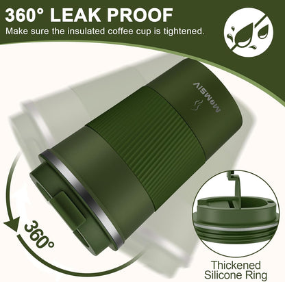 17oz Travel Coffee Mug, Insulated Coffee Cup with Leakproof Lid | 6-Hour Heat Retention, 360°Leak proof, Vacuum Stainless Steel Double Walled, BPA-free, Reusable And To Go Coffee Mug