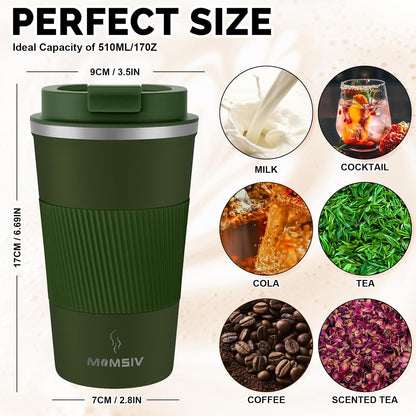 17oz Travel Coffee Mug, Insulated Coffee Cup with Leakproof Lid | 6-Hour Heat Retention, 360°Leak proof, Vacuum Stainless Steel Double Walled, BPA-free, Reusable And To Go Coffee Mug