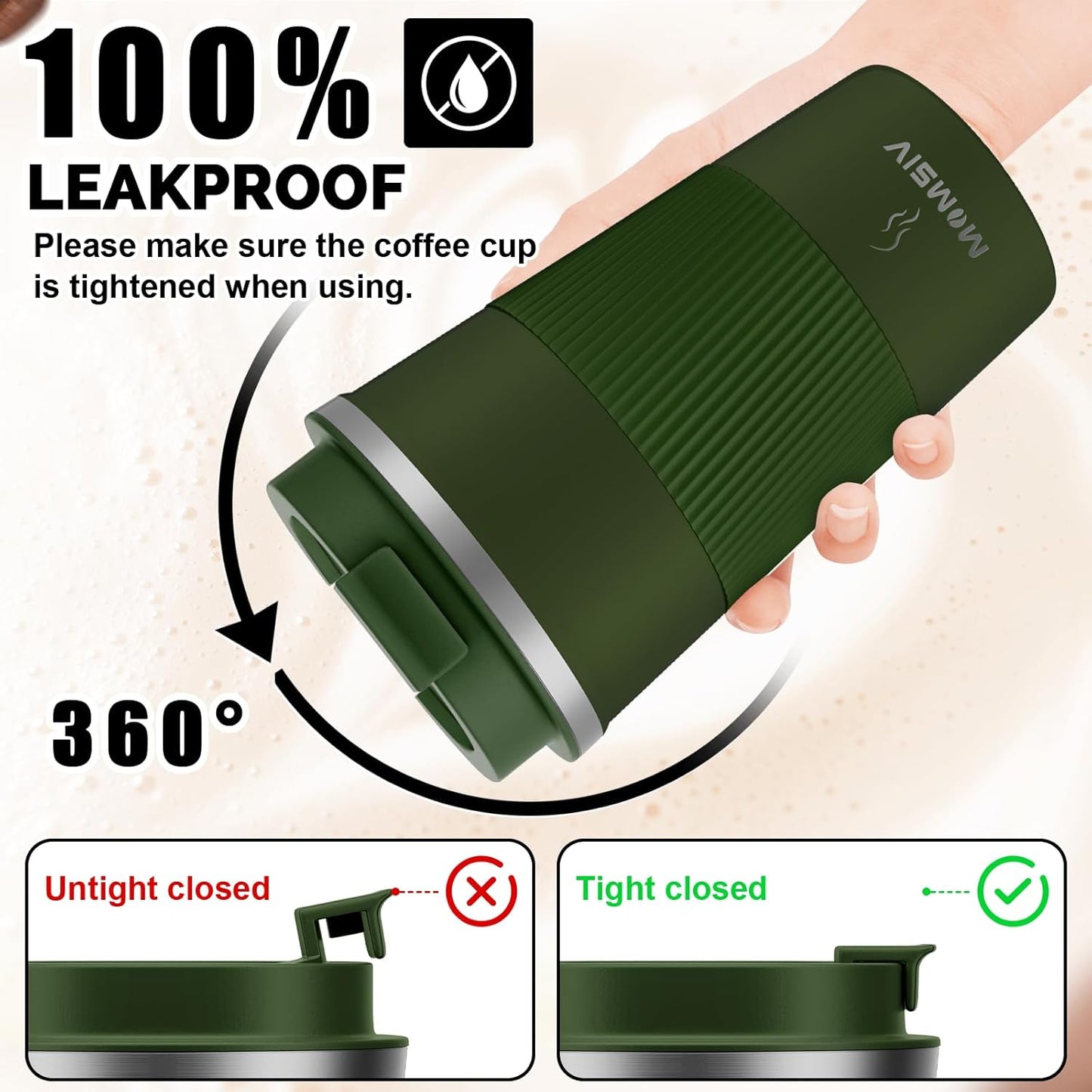 17oz Travel Coffee Mug, Insulated Coffee Cup with Leakproof Lid | 6-Hour Heat Retention, 360°Leak proof, Vacuum Stainless Steel Double Walled, BPA-free, Reusable And To Go Coffee Mug