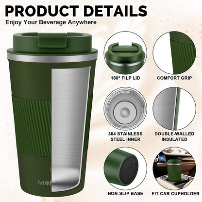 17oz Travel Coffee Mug, Insulated Coffee Cup with Leakproof Lid | 6-Hour Heat Retention, 360°Leak proof, Vacuum Stainless Steel Double Walled, BPA-free, Reusable And To Go Coffee Mug