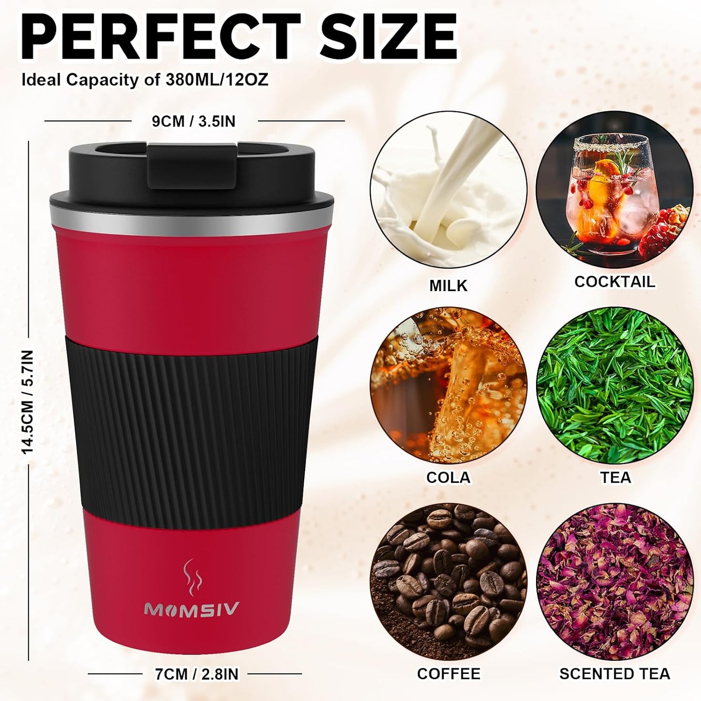 17oz Travel Coffee Mug, Insulated Coffee Cup with Leakproof Lid | 6-Hour Heat Retention, 360°Leak proof, Vacuum Stainless Steel Double Walled, BPA-free, Reusable And To Go Coffee Mug