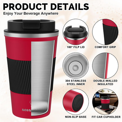 17oz Travel Coffee Mug, Insulated Coffee Cup with Leakproof Lid | 6-Hour Heat Retention, 360°Leak proof, Vacuum Stainless Steel Double Walled, BPA-free, Reusable And To Go Coffee Mug