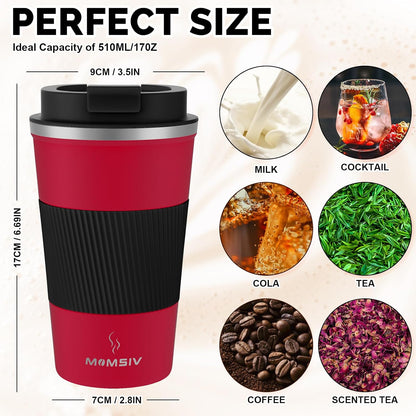 17oz Travel Coffee Mug, Insulated Coffee Cup with Leakproof Lid | 6-Hour Heat Retention, 360°Leak proof, Vacuum Stainless Steel Double Walled, BPA-free, Reusable And To Go Coffee Mug
