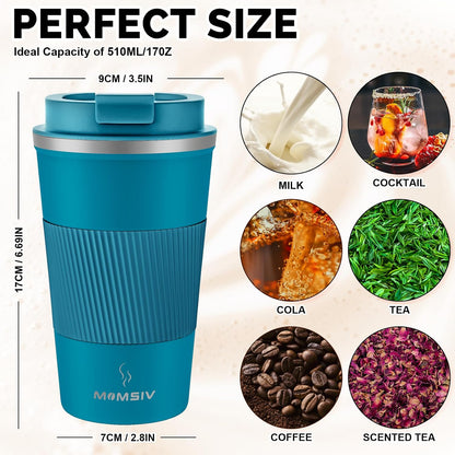 17oz Travel Coffee Mug, Insulated Coffee Cup with Leakproof Lid | 6-Hour Heat Retention, 360°Leak proof, Vacuum Stainless Steel Double Walled, BPA-free, Reusable And To Go Coffee Mug