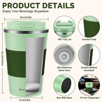 17oz Travel Coffee Mug, Insulated Coffee Cup with Leakproof Lid | 6-Hour Heat Retention, 360°Leak proof, Vacuum Stainless Steel Double Walled, BPA-free, Reusable And To Go Coffee Mug