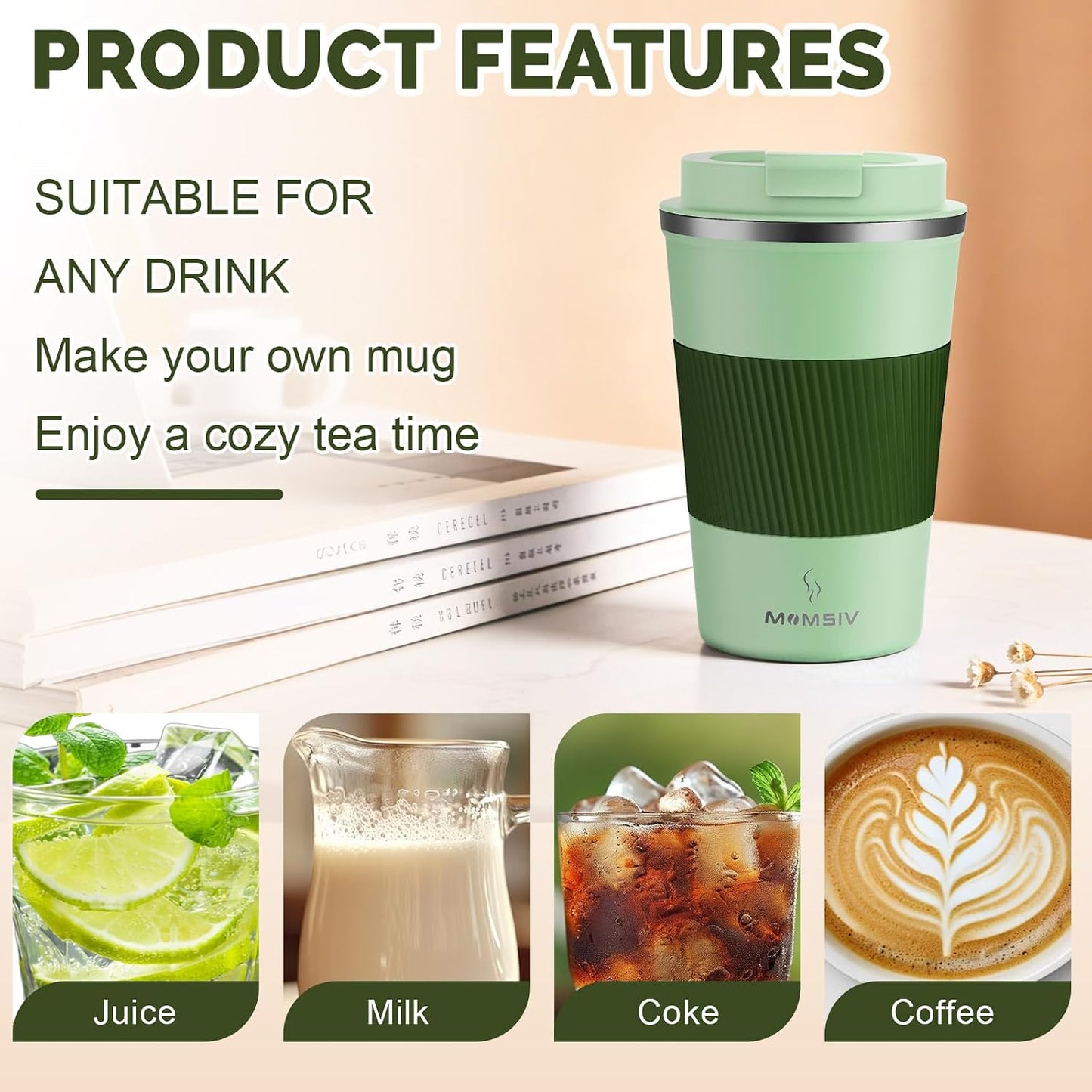17oz Travel Coffee Mug, Insulated Coffee Cup with Leakproof Lid | 6-Hour Heat Retention, 360°Leak proof, Vacuum Stainless Steel Double Walled, BPA-free, Reusable And To Go Coffee Mug