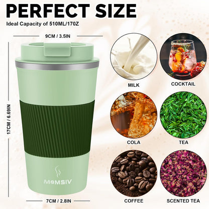 17oz Travel Coffee Mug, Insulated Coffee Cup with Leakproof Lid | 6-Hour Heat Retention, 360°Leak proof, Vacuum Stainless Steel Double Walled, BPA-free, Reusable And To Go Coffee Mug