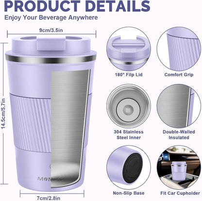 17oz Travel Coffee Mug, Insulated Coffee Cup with Leakproof Lid | 6-Hour Heat Retention, 360°Leak proof, Vacuum Stainless Steel Double Walled, BPA-free, Reusable And To Go Coffee Mug