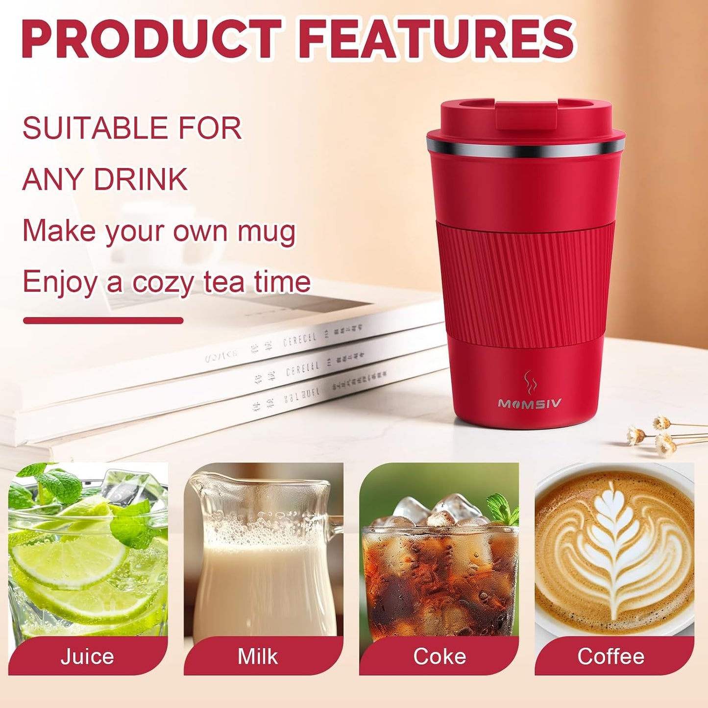 17oz Travel Coffee Mug, Insulated Coffee Cup with Leakproof Lid | 6-Hour Heat Retention, 360°Leak proof, Vacuum Stainless Steel Double Walled, BPA-free, Reusable And To Go Coffee Mug