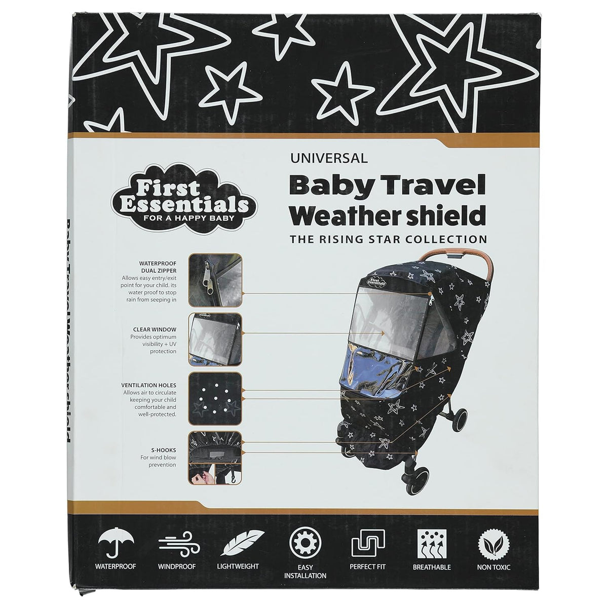 Stroller Rain Cover Universal, Baby Travel Weather Shield, Windproof Waterproof, Protect from Dust Snow (Black)