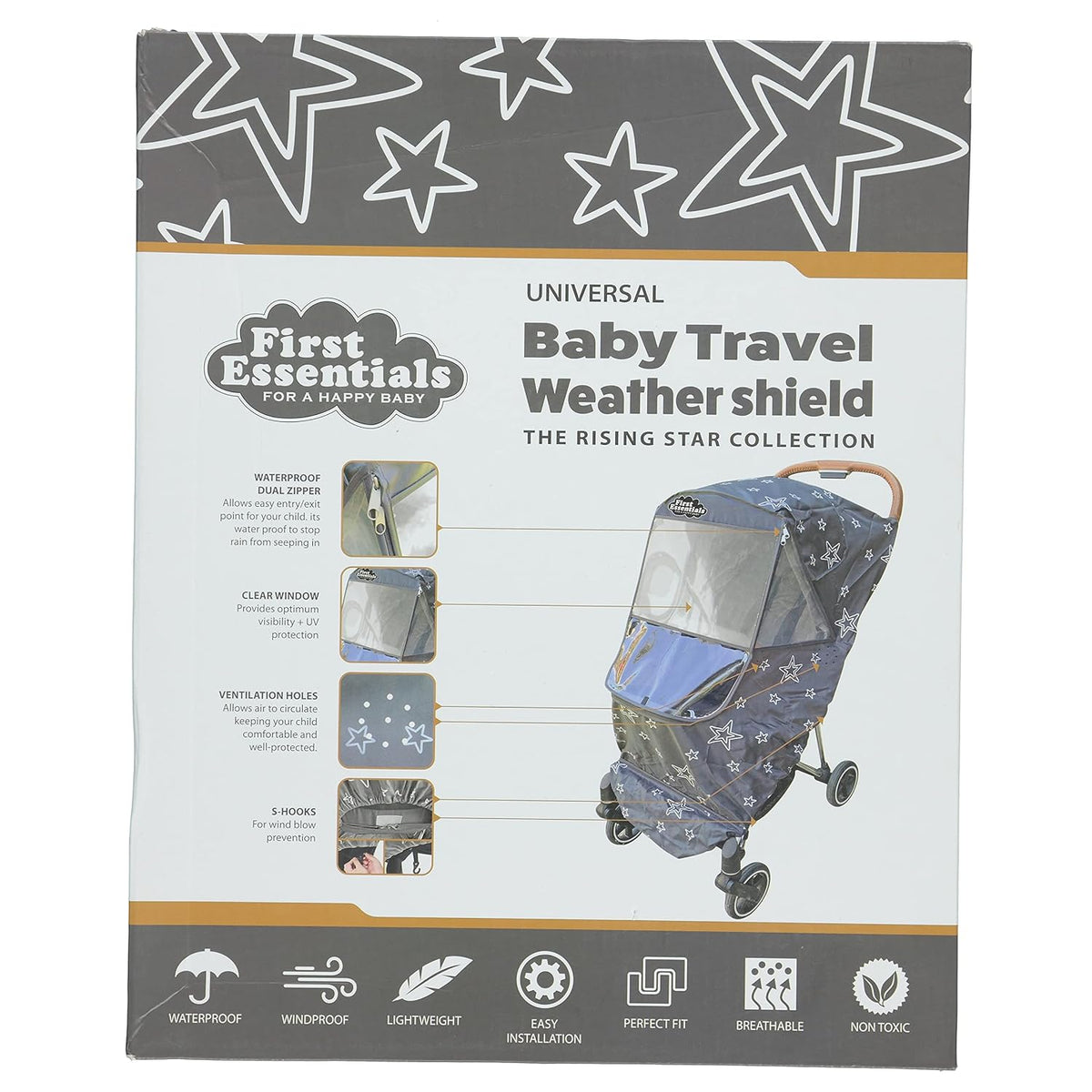 Stroller Rain Cover Universal, Baby Travel Weather Shield, Windproof Waterproof, Protect from Dust Snow (Black)
