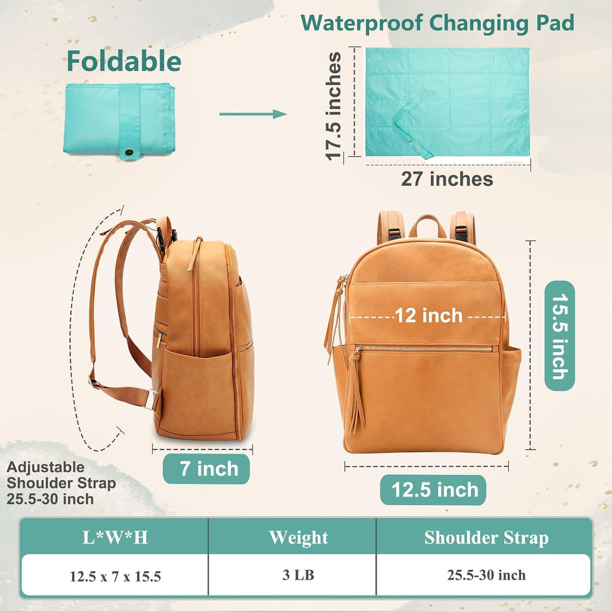 Diaper Bag Backpack with 6 Insulated Pockets, Leather Diaper Bag, Large Baby Bag for Mom, Baby Registry, 18 Pockets, Changing Pad, Stroller Straps (Brown)