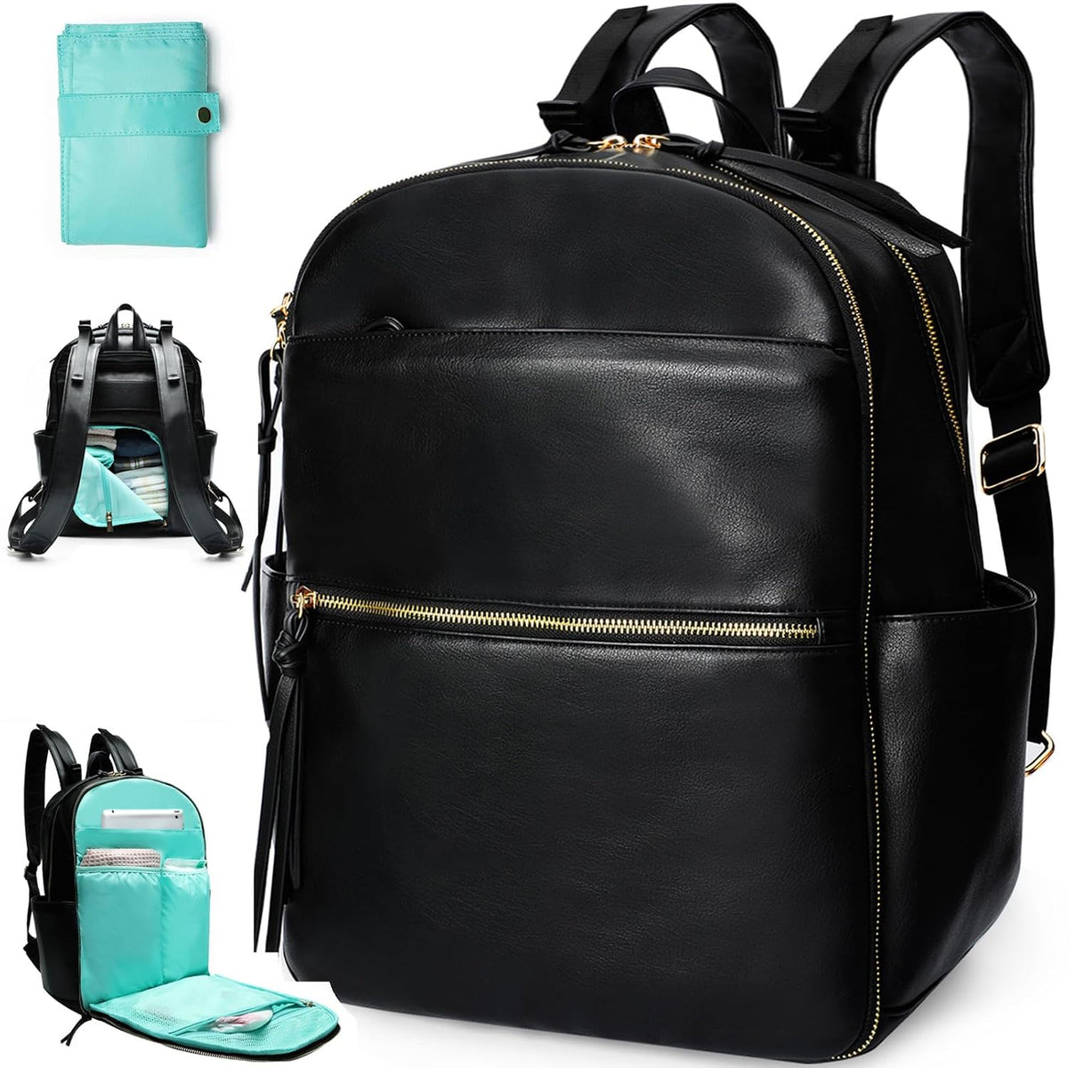 Diaper Bag Backpack with 6 Insulated Pockets, Leather Diaper Bag, Large Baby Bag for Mom, Baby Registry, 18 Pockets, Changing Pad, Stroller Straps (Brown)
