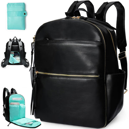 Diaper Bag Backpack with 6 Insulated Pockets, Leather Diaper Bag, Large Baby Bag for Mom, Baby Registry, 18 Pockets, Changing Pad, Stroller Straps (Brown)