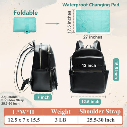 Diaper Bag Backpack with 6 Insulated Pockets, Leather Diaper Bag, Large Baby Bag for Mom, Baby Registry, 18 Pockets, Changing Pad, Stroller Straps (Brown)