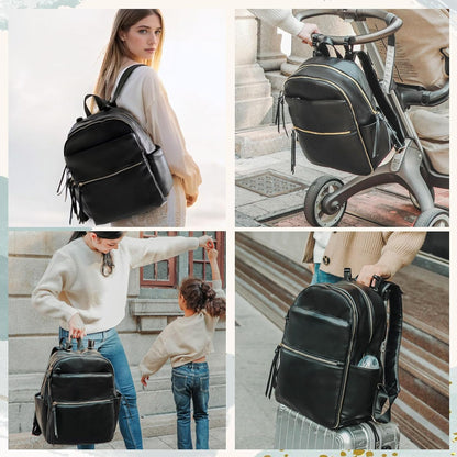 Diaper Bag Backpack with 6 Insulated Pockets, Leather Diaper Bag, Large Baby Bag for Mom, Baby Registry, 18 Pockets, Changing Pad, Stroller Straps (Brown)