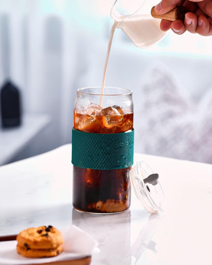 Glass Tumbler with 3 IN 1 Lids and Glass Straws(Extra Silicone Tips), Silicone Protective Sleeve, Iced Coffee Cup, Travel Water Bottle, Soda Beer Glass Cups, Hot Tea-Pink 20oz 1pc
