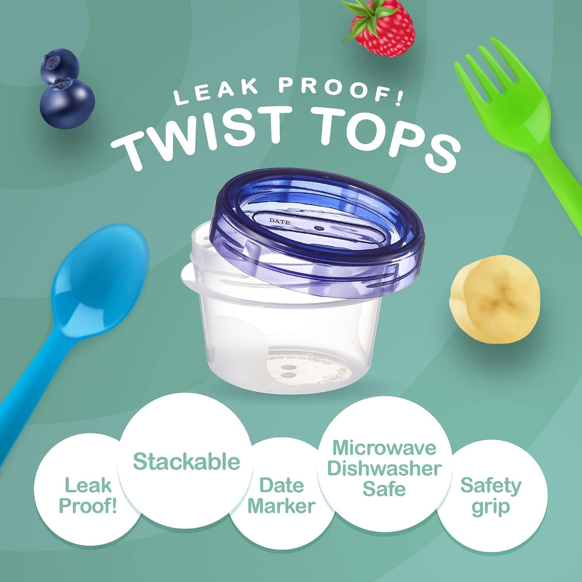 Twist Top Food Storage Containers 8 oz Plastic 12 Pack