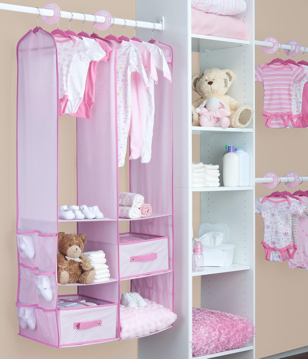 Nursery Storage 24 Piece Set - Easy Storage/Organization Solution - Keeps Bedroom, Nursery & Closet Clean, Pink