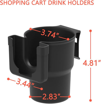 Portable Grocery Cart Cup Holder with Phone Holder - Drink Carrier for Hanging Coffee Cup Water Bottle